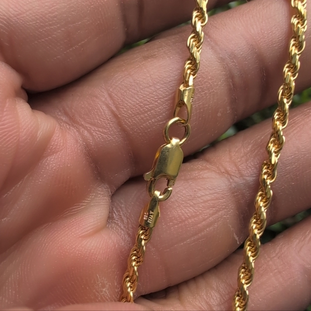 Gold Finish 925 Sterling Silver Rope Bracelet 2.2mm  - Picture 2 of 4